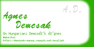 agnes demcsak business card